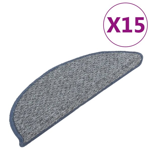 vidaXL Tapis de marches d'escalier 15 Pièces Bleu 56x17x3 cm