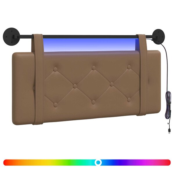 vidaXL Tête de lit suspendue Avec lumière LED Cappuccino Simili cuir