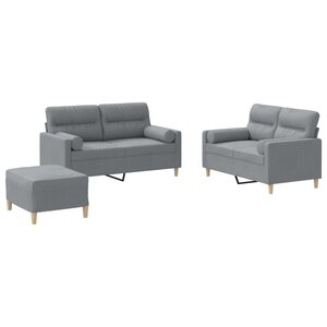 vidaXL Ensemble de canapés 3 Pièces coussins gris clair tissu