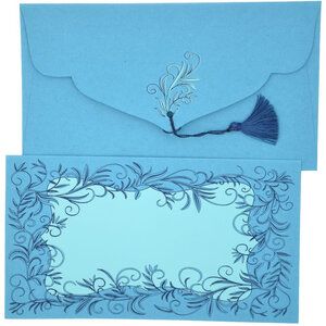 PAPERTREE LUCY Lot de 5 Enveloppes cadeau + carte 19X10cm-Bleu/Bleu