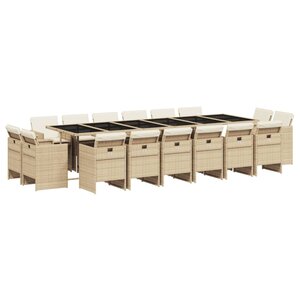 vidaXL Ensemble à manger de jardin et coussins 17 Pièces beige