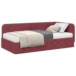 vidaXL Cadre de lit d'angle avec matelas Bordeaux 90 x 190 cm tissu