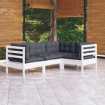 vidaXL Salon de jardin 4 Pièces avec coussins blanc bois de pin