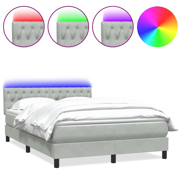 vidaXL Sommier à lattes de lit et matelas et LED gris clair 160x220cm velours