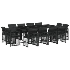 vidaXL Ensemble à manger de jardin 13 Pièces coussins noir résine tressée