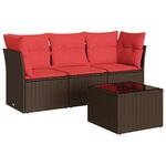 vidaXL Salon de jardin 4 Pièces avec coussins marron résine tressée