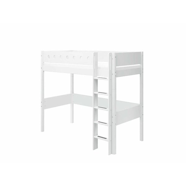 Flexa WHITE Lit mezzanine avec echelle droite 90 x 200 cm Barriere de securite classique Blanc