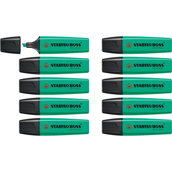 Surligneur BOSS ORIGINAL Rechargeable Pointe Biseautée 2-5 mm Turquoise x 10 STABILO