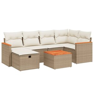 vidaXL Salon de jardin avec coussins 7 Pièces beige résine tressée