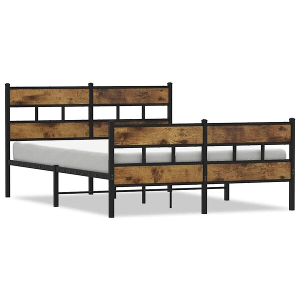 vidaXL Cadre de lit en métal sans matelas chêne fumé 135x190 cm