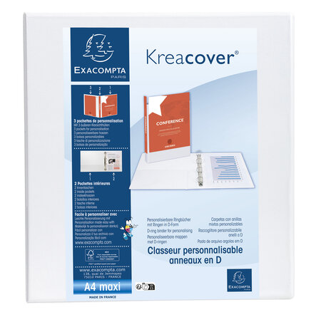 Classeur Pp Personnalisable Kreacover - 2 Anneaux En D 50mm - A4 Maxi - Blanc - X 10 - Exacompta