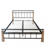 Design metal lit double 140 x 200 cadre de lit lattes bois neuf noir brun