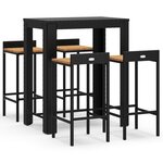vidaXL Ensemble de bar jardin 5 Pièces noir poly rotin/bois massif acacia