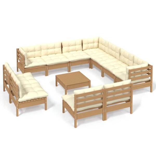 vidaXL Salon de jardin 12 Pièces avec coussins Marron miel Bois de pin