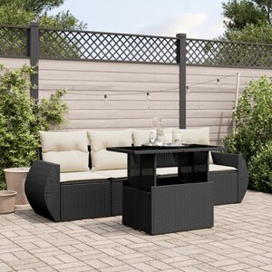 vidaXL Salon de jardin 5 Pièces avec coussins noir résine tressée