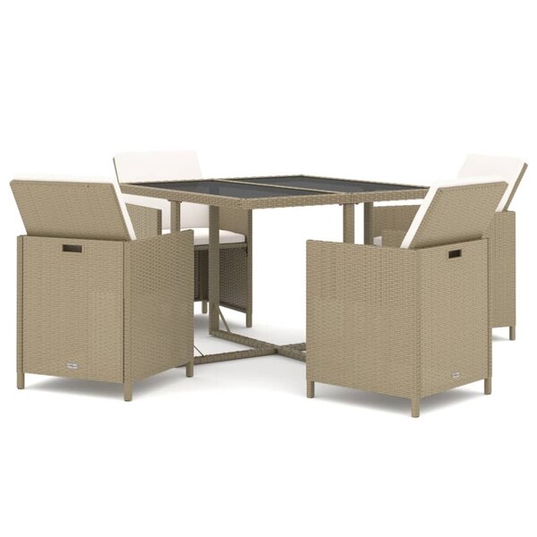 vidaXL Ensemble à manger de jardin et coussins 5 Pièces Poly rotin Beige
