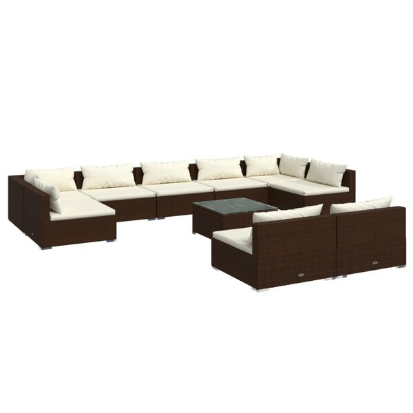 vidaXL Salon de jardin 10 Pièces avec coussins Marron Résine tressée