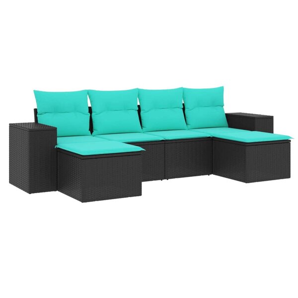 vidaXL Salon de jardin 6 Pièces avec coussins noir résine tressée