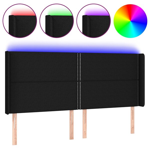 vidaXL Tête de lit à LED Noir 163x16x118/128 cm Tissu