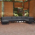vidaXL Salon de jardin 8 Pièces avec coussins Noir Bois de pin massif