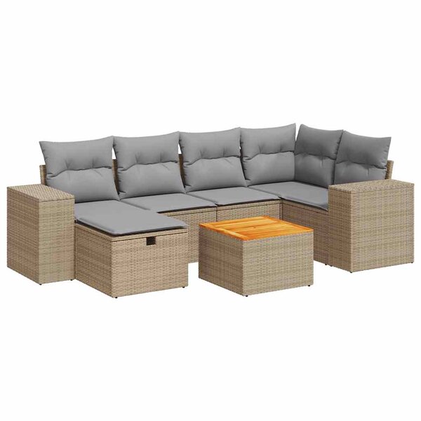 vidaXL Salon de jardin avec coussins 7 Pièces beige résine tressée