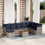 vidaXL Salon de jardin 9 Pièces avec coussins gris résine tressée