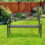 Banc 3 places de jardin terrasse style rural chic 127l x 60l x 85h cm métal époxy anticorrosion noir