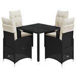 vidaXL Ensemble de bistro de jardin 5 Pièces coussins noir poly rotin