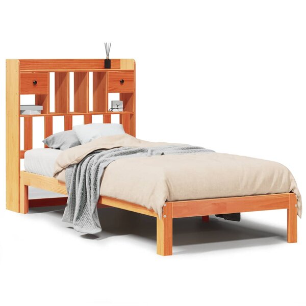 vidaXL Lit bibliothèque sans matelas cire marron 100x200 cm pin massif