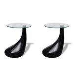 vidaXL Table basse et dessus de table Verre rond Noir brillant 2 Pièces