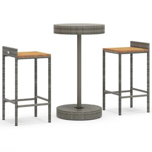 vidaXL Ensemble de bar jardin 3 Pièces gris poly rotin/bois massif acacia