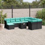 vidaXL Salon de jardin 11 Pièces avec coussins noir résine tressée