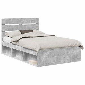 vidaXL Cadre de lit avec tête de lit Béton 120 x 200 cm Pin massif