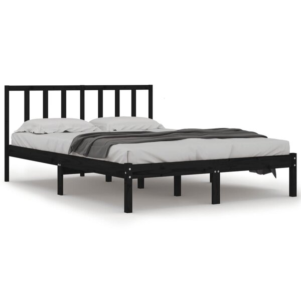 vidaXL Cadre de lit sans matelas noir bois de pin massif 150x200 cm