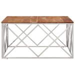 vidaXL Table basse argenté acier inoxydable et bois massif d'acacia