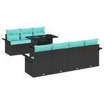 vidaXL Ensemble de canapé de jardin avec coussin 8 Pièces Noir Poly rotin