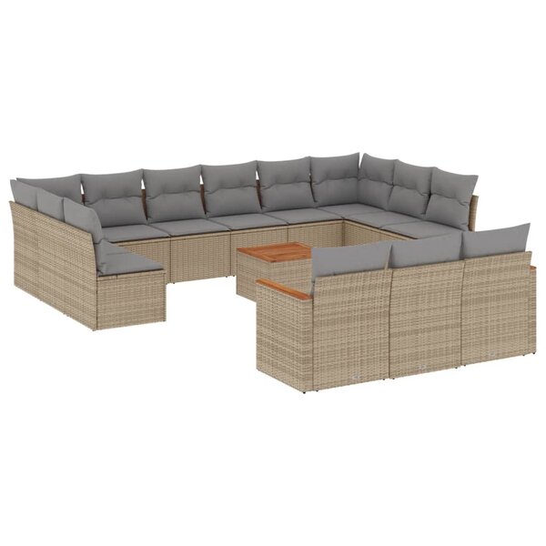 vidaXL Salon de jardin avec coussins 14 Pièces beige résine tressée