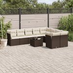 vidaXL Salon de jardin 10 Pièces avec coussins marron résine tressée