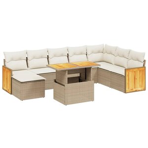 vidaXL Salon de jardin avec coussins 9 Pièces beige résine tressée