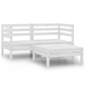 Salon de jardin meuble d'extérieur ensemble de mobilier 3 pièces bois de pin massif blanc 02_0016039