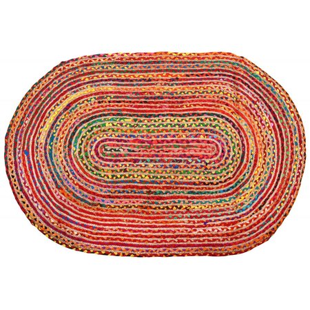 Tapis oval coloré en jute et coton 180 x 120 cm