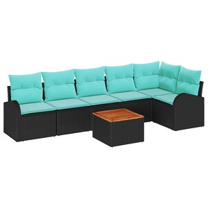 vidaXL Ensemble de canapé de jardin 7 Pièces Noir et turquoise