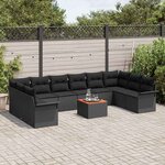 vidaXL Ensemble de canapé de jardin 11 Pièces Noir Poly rotin