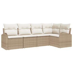 vidaXL Ensemble de canapé de jardin 5 Pièces Beige Poly rotin