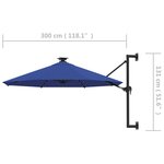 vidaXL Parasol mural de jardin avec LED 300 cm bleu