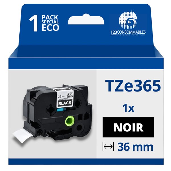 Ruban compatible Brother TZe365 - Texte blanc sur fond noir