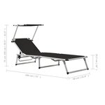 vidaXL Chaise longue pliable avec toit Aluminium et textilène Noir