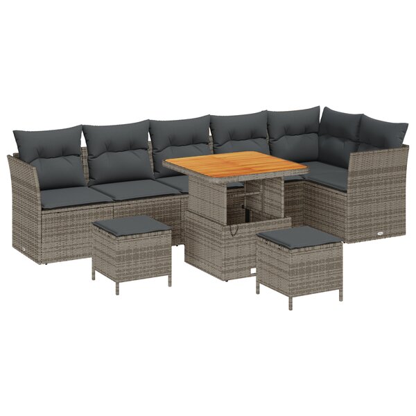 vidaXL Ensemble de canapé de jardin   9 pièces avec coussins gris en poly rattan et acacia.