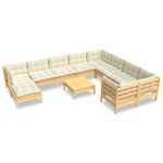 vidaXL Salon de jardin 11 Pièces avec coussins crème bois de pin