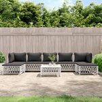 vidaXL Salon de jardin 8 Pièces avec coussins blanc acier
